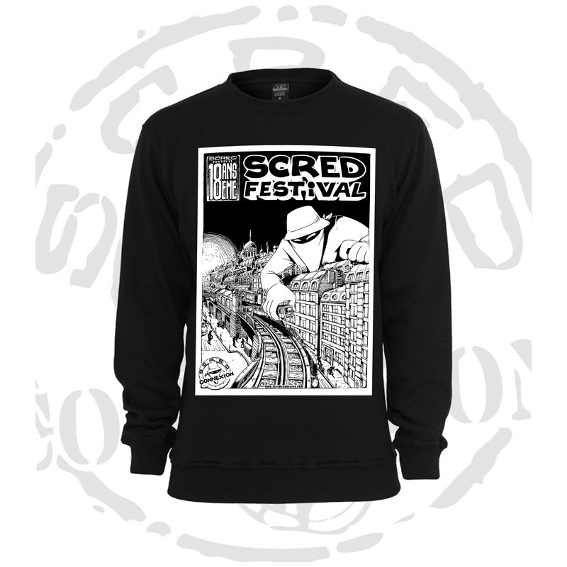 Sweat col rond  "Scred festival" noir logo blanc