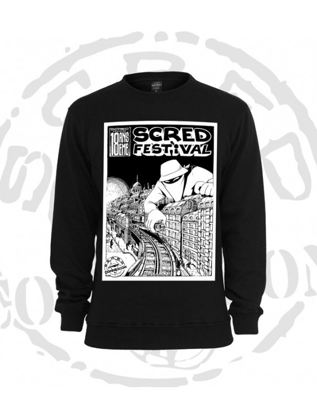 Sweat col rond  "Scred festival" noir logo blanc