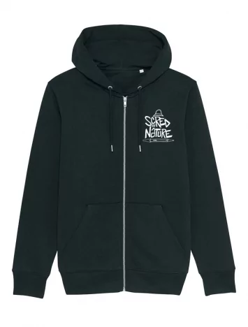 Sweat Capuche Zippé &quot;Scred by Nature&quot; Noir logo Blanc
