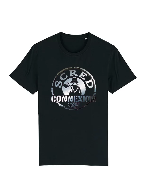 tee-shirt "classico" noir logo argenté de scred connexion sur Scredboutique.com