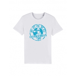 tee-shirt "classico" blanc logo bleu ciel de scred connexion sur Scredboutique.com