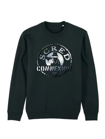 sweat col rond &quot;classico&quot; noir logo argent