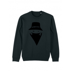 Sweat Col Rond Logo Daim &quot;Visage&quot; Noir