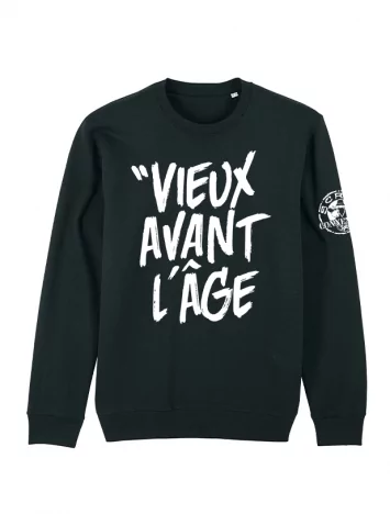 scred connexion Sweat Col Rond "Vieux Avant l'Âge" Noir Logo Blanc