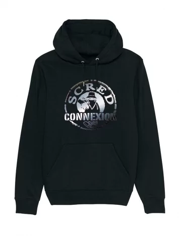 sweat capuche &quot;classico &quot; noir logo argent