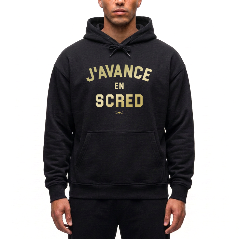 Sweat Capuche Noir J\'avance en Scred Or