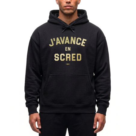 Sweat Capuche Noir J\'avance en Scred Or