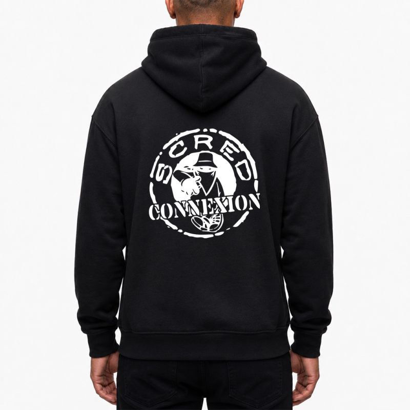 sweat zip capuche "classico " noir logo blanc