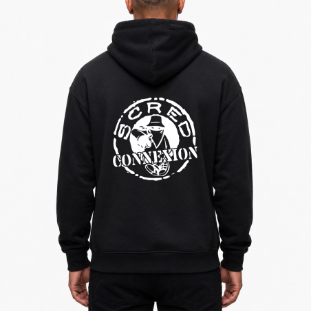 sweat zip capuche "classico " noir logo blanc