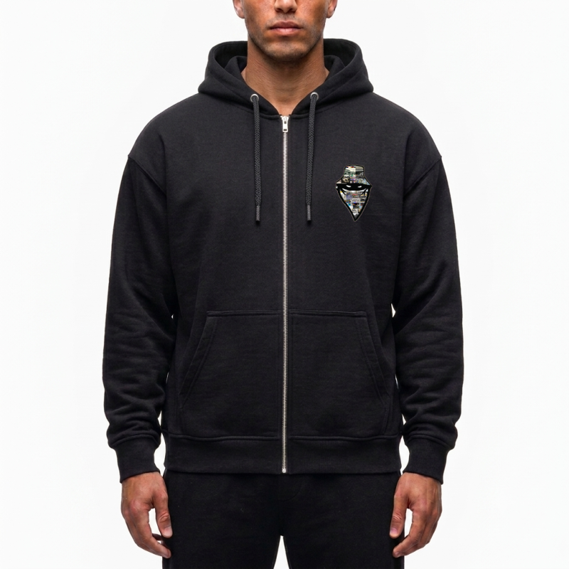 sweat zip capuche "classico " noir logo blanc