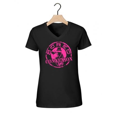 Tee-shirt femme"classico" noir et rose 