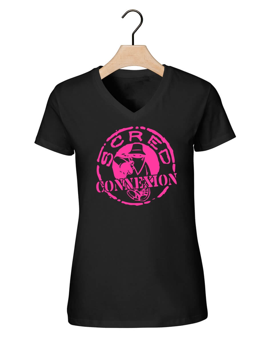 Tee-shirt femme"classico" noir et rose de scred connexion sur Scredboutique.com