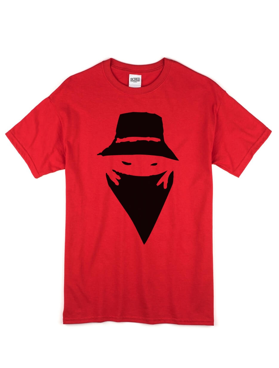 tee-shirt "visage" rouge logo noir de scred connexion sur Scredboutique.com