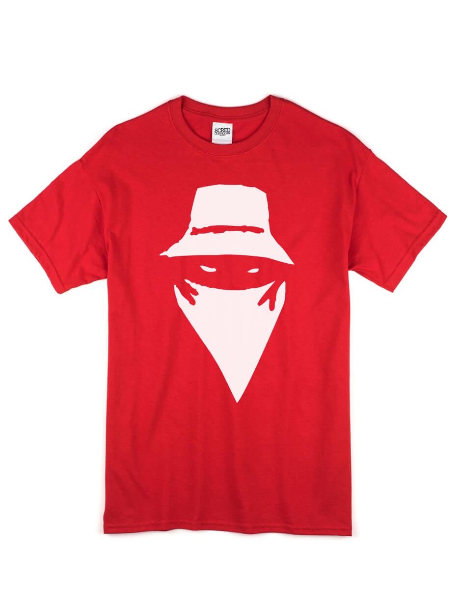 tee-shirt "visage" rouge logo blanc de scred connexion sur Scredboutique.com