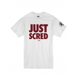 Tee Shirt "Just Scred" Blanc logo Bordeaux de scred connexion sur Scredboutique.com