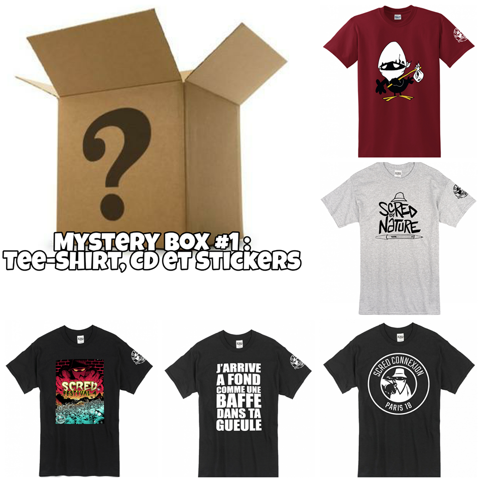 Pack Mystery Box 1 "Tee-shirt, CD,Stickers" de scred connexion sur Scredboutique.com