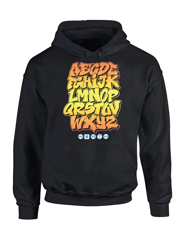 Sweat Capuche Alphabet Graff noir de amadeus sur Scredboutique.com