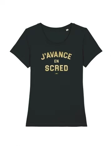 scred connexion Tshirt Femme Noir J'avance en Scred Or
