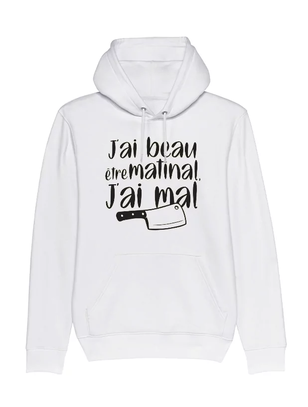 Sweat Capuche  Amadeus J'ai beau être matinal Blanc de amadeus sur Scredboutique.com
