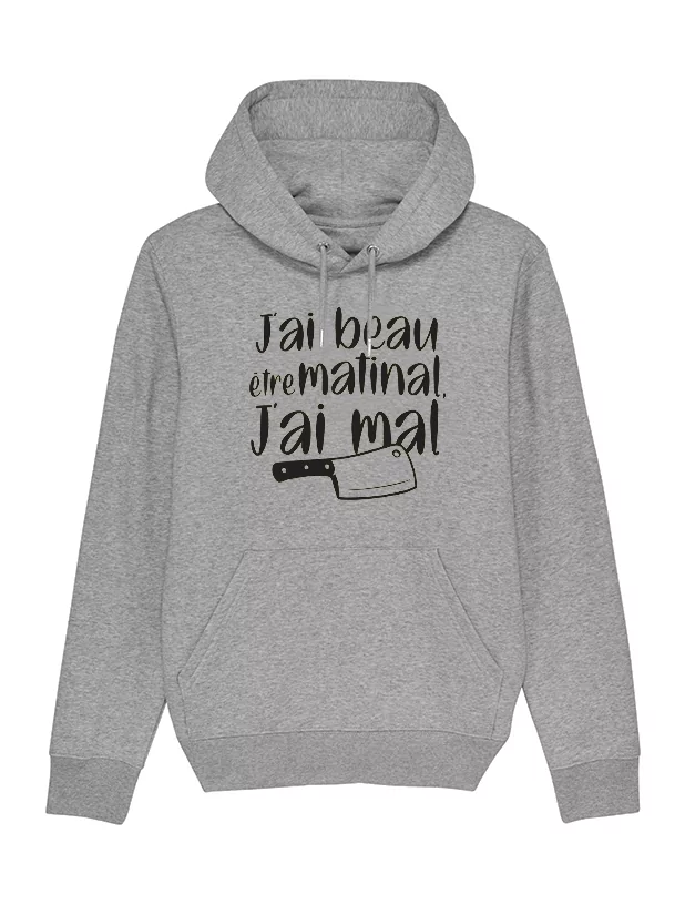 Sweat Capuche  Amadeus J'ai beau être matinal Gris de amadeus sur Scredboutique.com