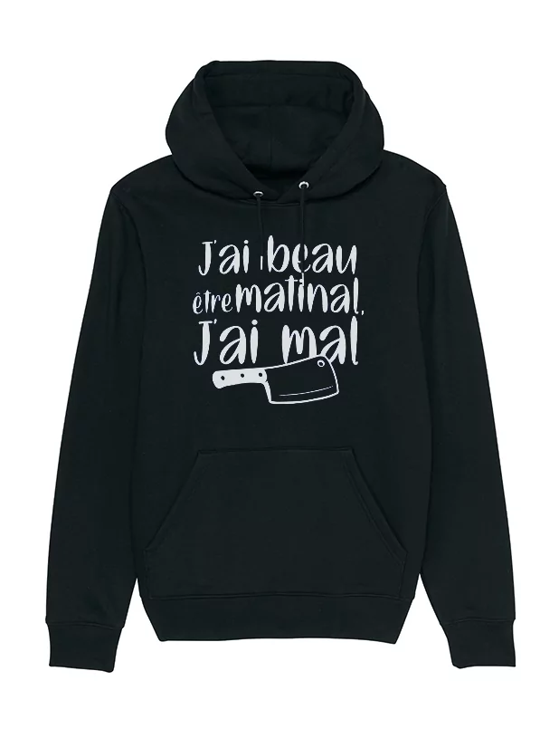 Sweat Capuche  Amadeus J'ai beau être matinal Noir de amadeus sur Scredboutique.com