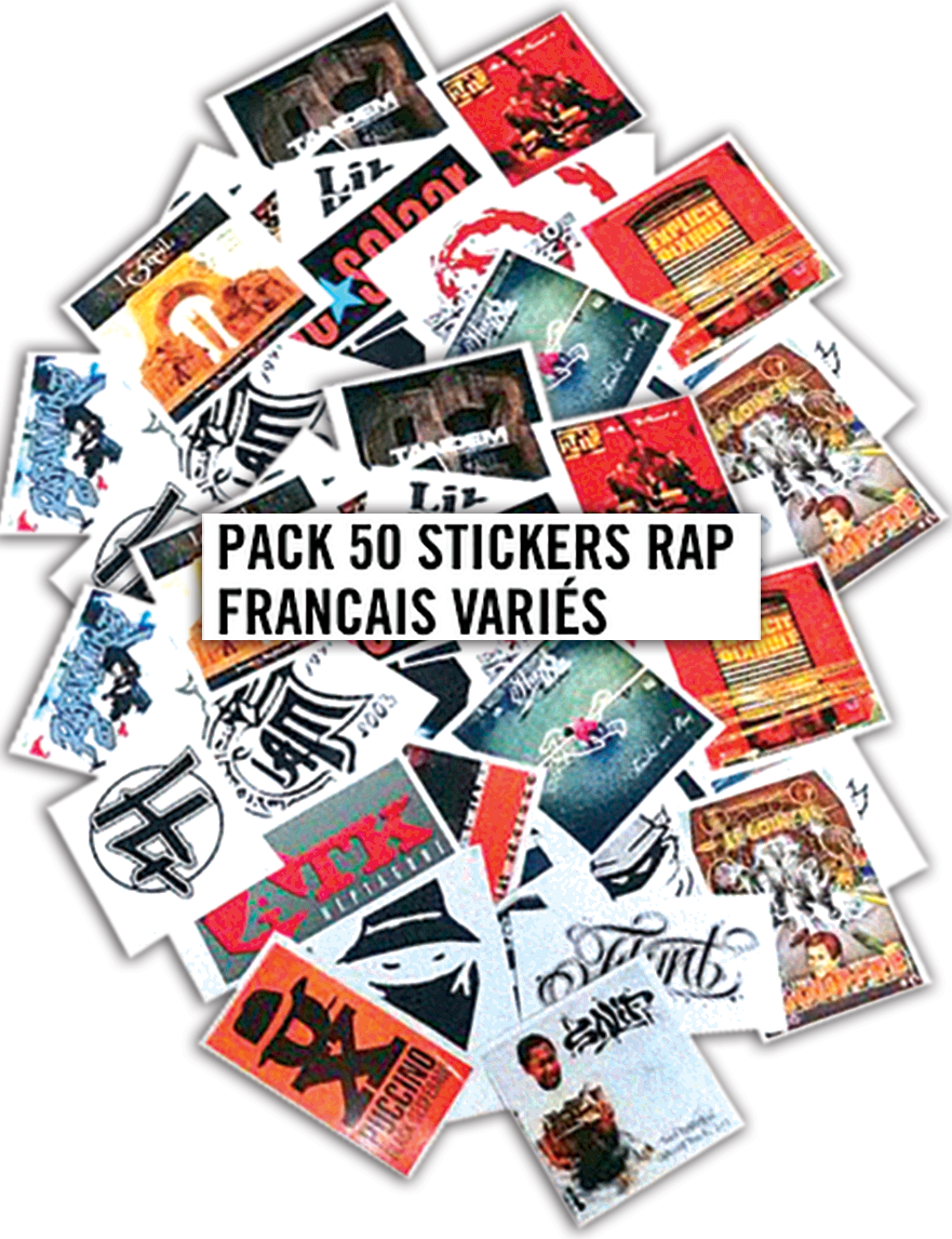 Pack 50 Stickers Rap Francais Variés de scred connexion sur Scredboutique.com